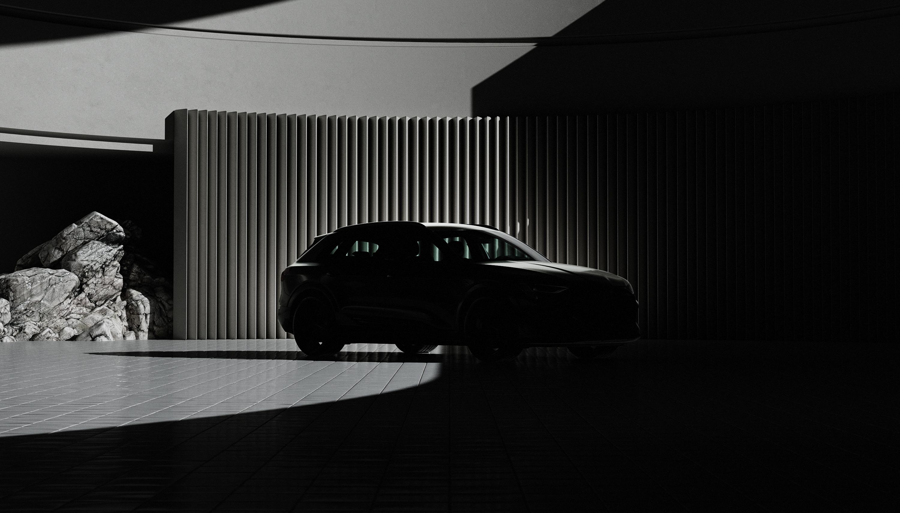 Автомобил е паркирал пред стена - стилизирана визия